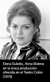 Elena Suliotis, Anna Bolena en la única producción ofrecida en el Teatro Colón (1970).